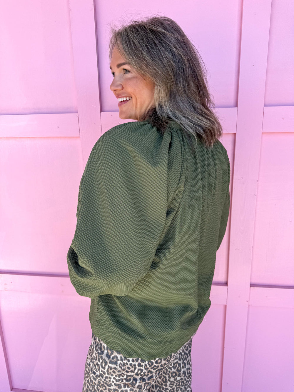 Jincy's Womens boutique Olive  3/4 sleeve top 