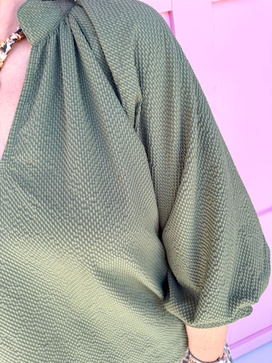 Jincy's Womens boutique Olive  3/4 sleeve top 