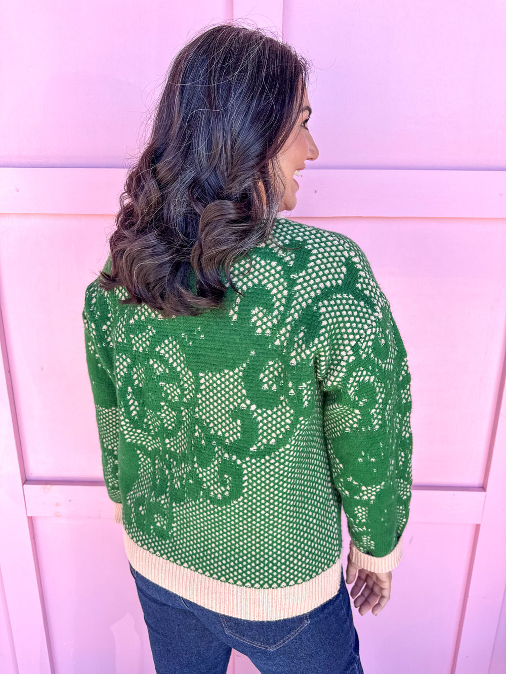 womens boutique sweater green cream jincy's