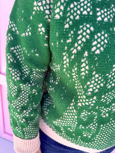 womens boutique sweater green cream jincy's