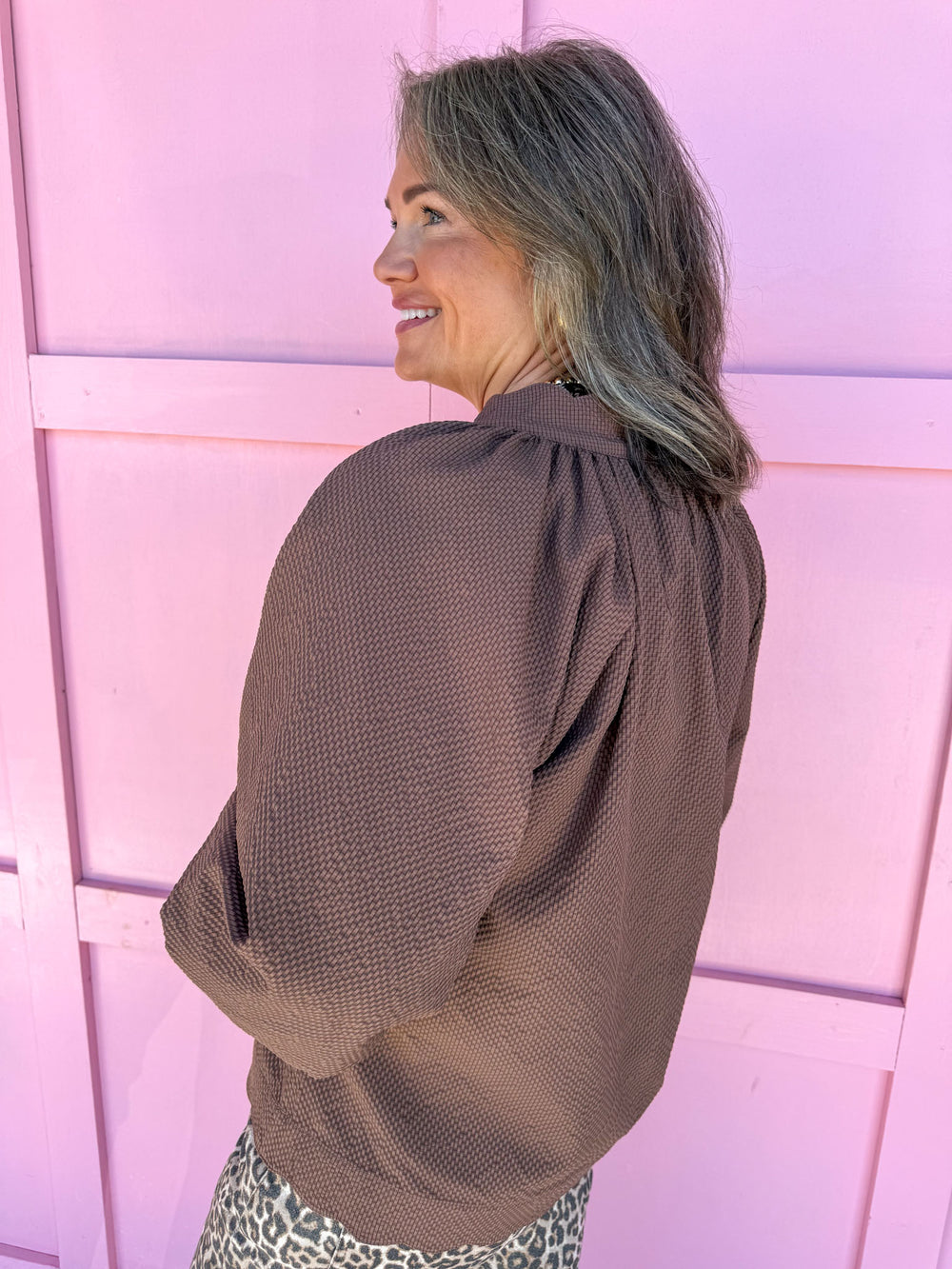 Jincy's Womens Boutique Chocolate 3/4 sleeve crinkle top