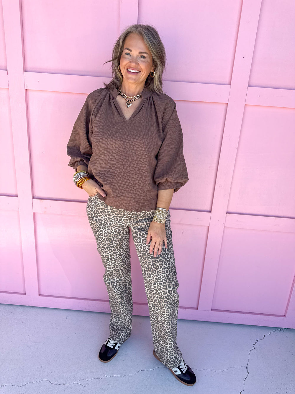 Jincy's Womens Boutique Chocolate 3/4 sleeve crinkle top