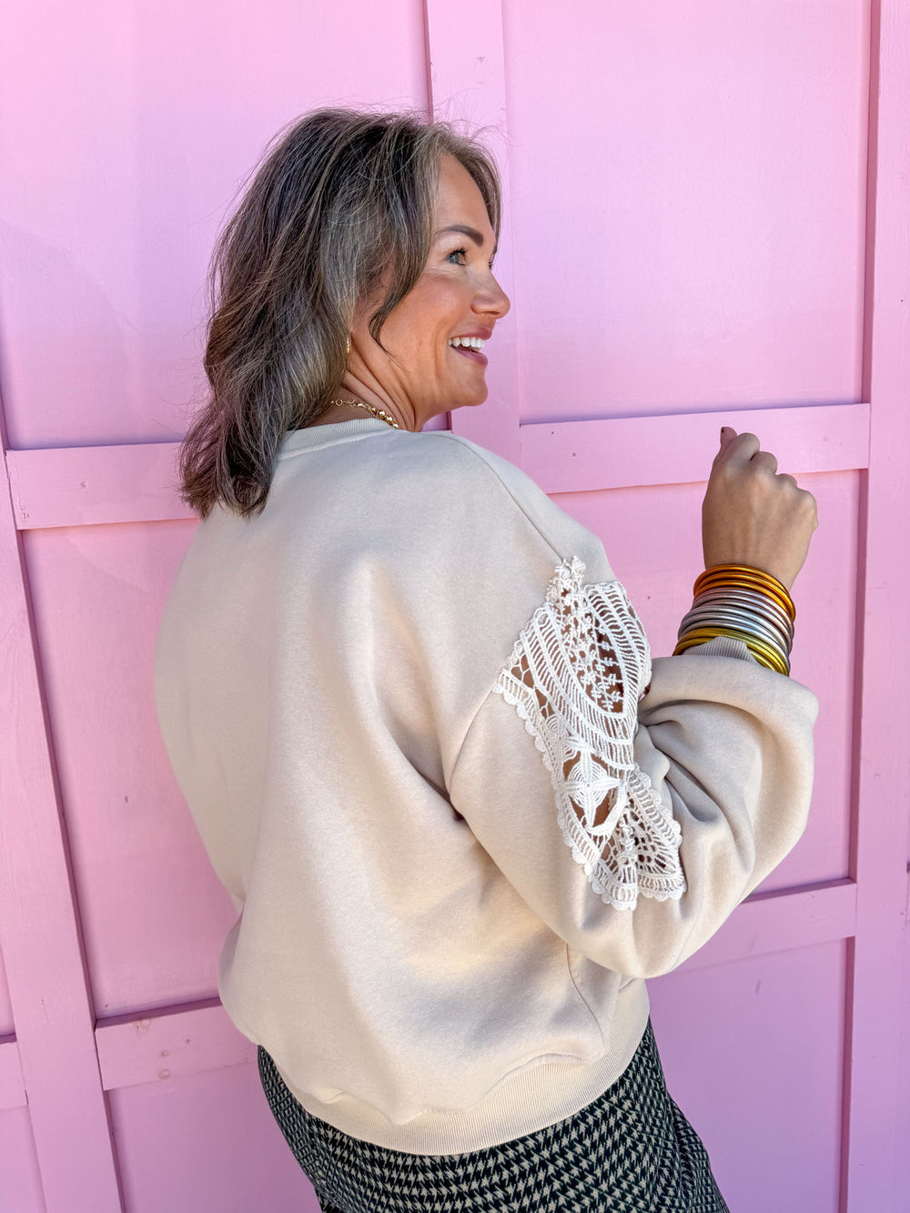 womens boutique embroidered floral detail crochet design on sleeves jincy's