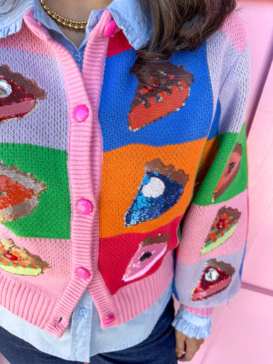 Jincy's Women's Boutique queen of sparkles thanksgiving piece of pie cardigan