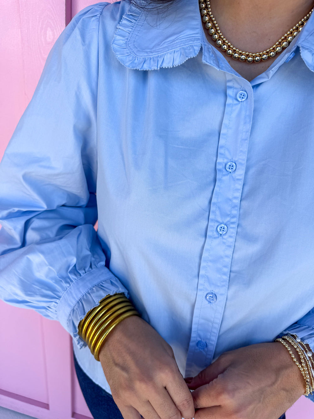 Jincy's Womens Boutique clothing oxford button up shirt light blue