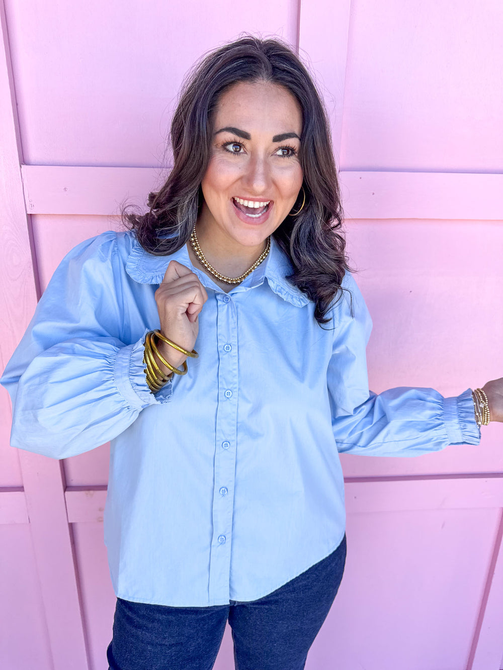 Jincy's Womens Boutique clothing oxford button up shirt light blue