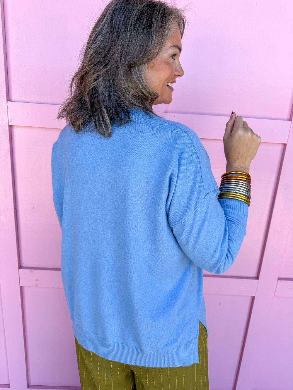 Jincy's Women's boutique cotton blue mock neck sweater