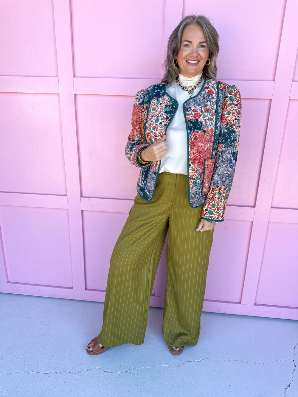 womens boutique quilted jacket multi colored rust red navy orange green jincy's