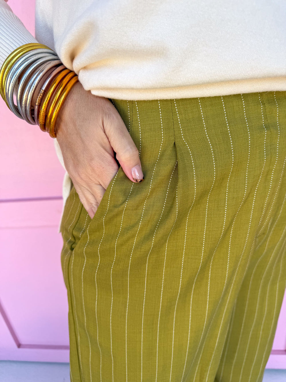 Jincy's Womens Boutique chartreuse pinstripe wide leg pants