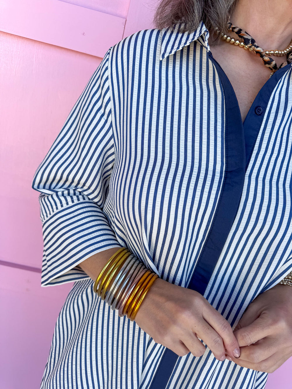 womens boutique striped dress indigo button front pockets jincy's 