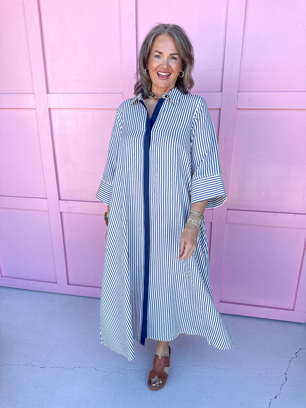 womens boutique striped dress indigo button front pockets jincy's 