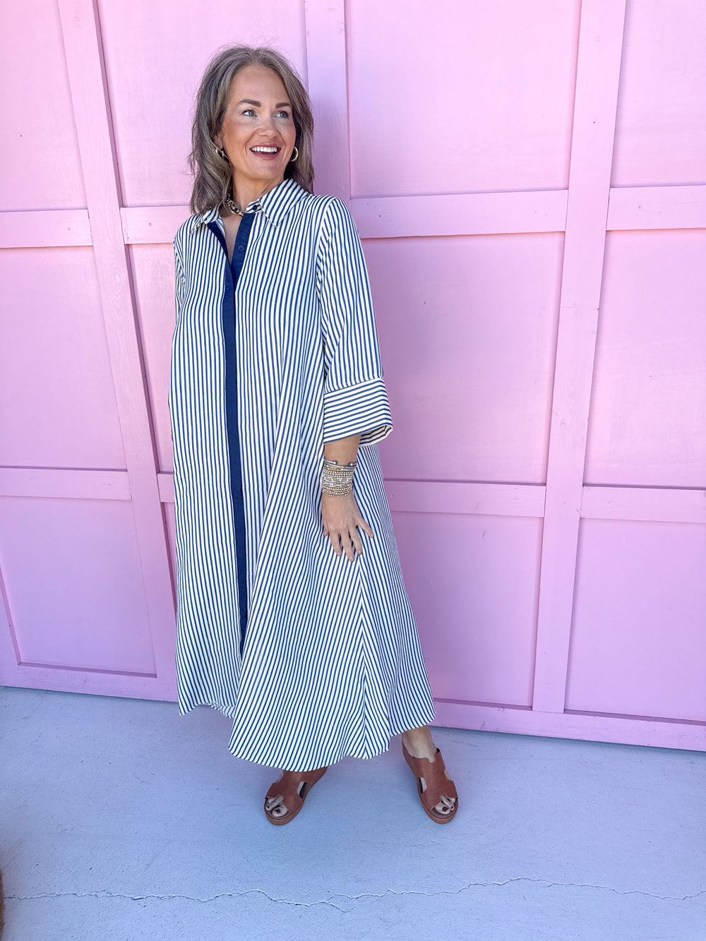 womens boutique striped dress indigo button front pockets jincy's 