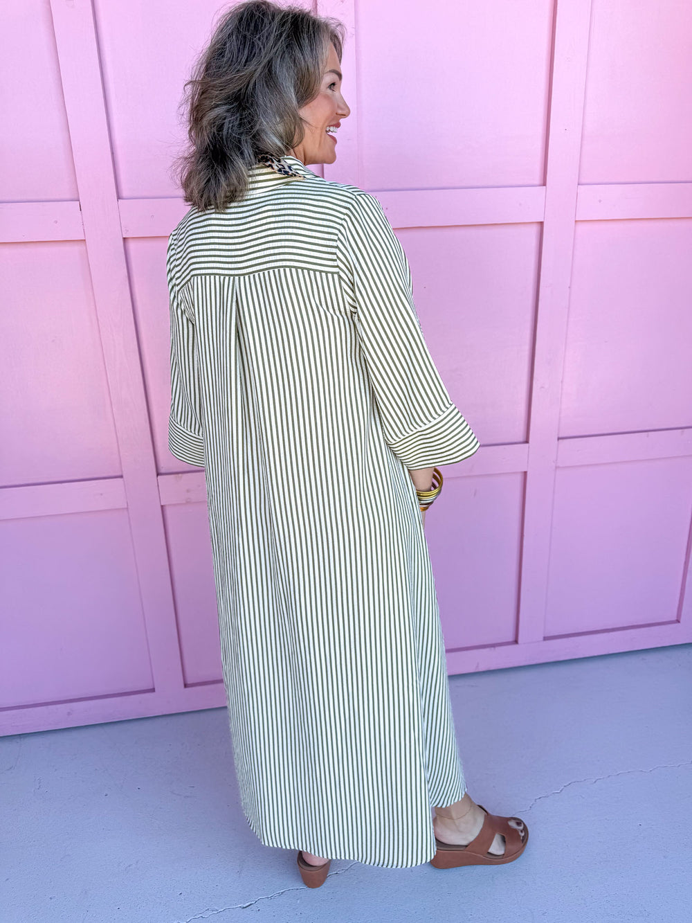 womens boutique striped dress loose fit button front pockets jincy's