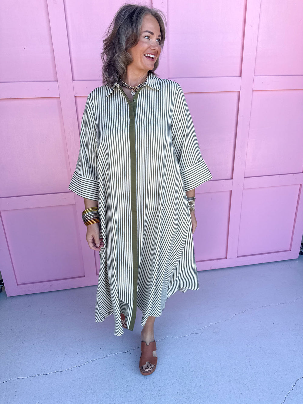 womens boutique striped dress loose fit button front pockets jincy's