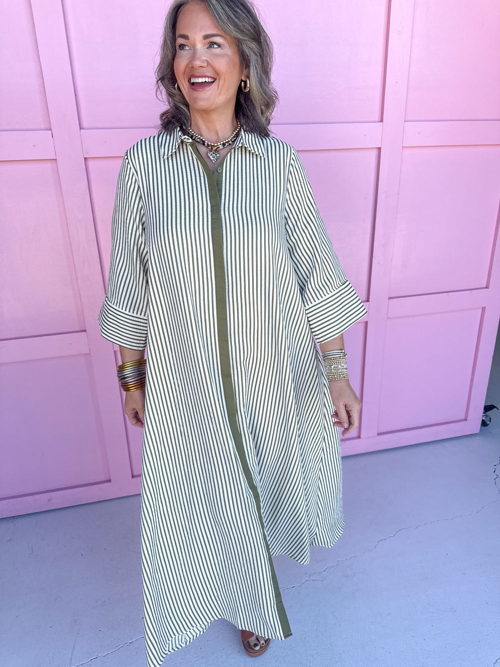 womens boutique striped dress loose fit button front pockets jincy's