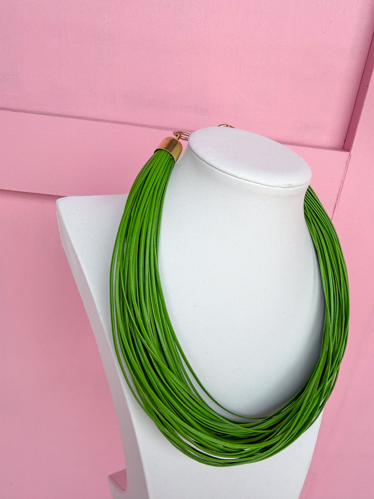 Leatherette Multi Strand Necklace - Lime