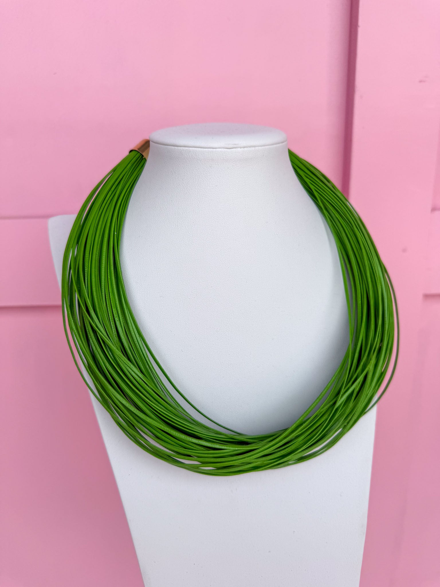 Leatherette Multi Strand Necklace - Lime