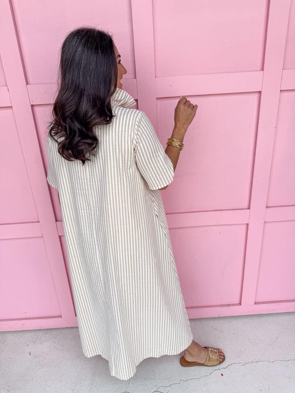 ADRIENNE | Audrey Dress - Almond Seersucker