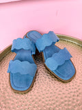 Jincy's Women's Boutique Blue Denim Scallop Sandals