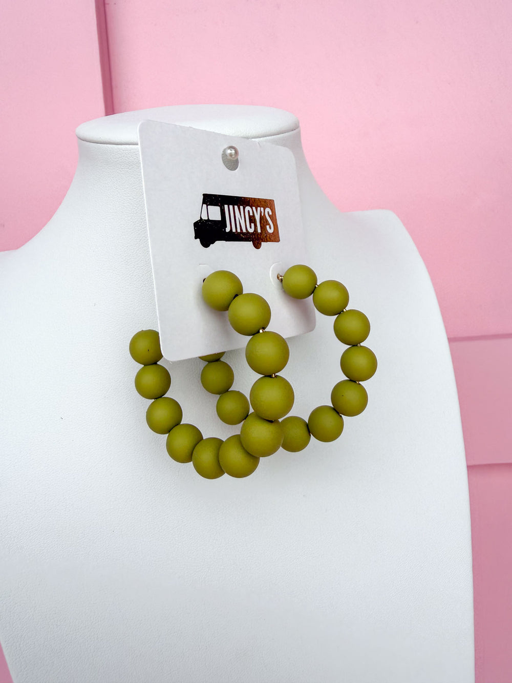 Jincy's Women's Boutique Beaded Olive Hoop Earrings