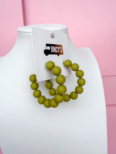 Jincy's Women's Boutique Beaded Olive Hoop Earrings