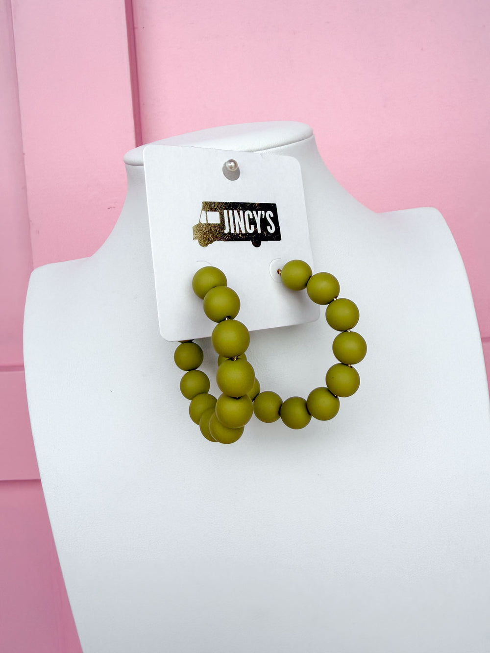 Jincy's Women's Boutique Beaded Olive Hoop Earrings
