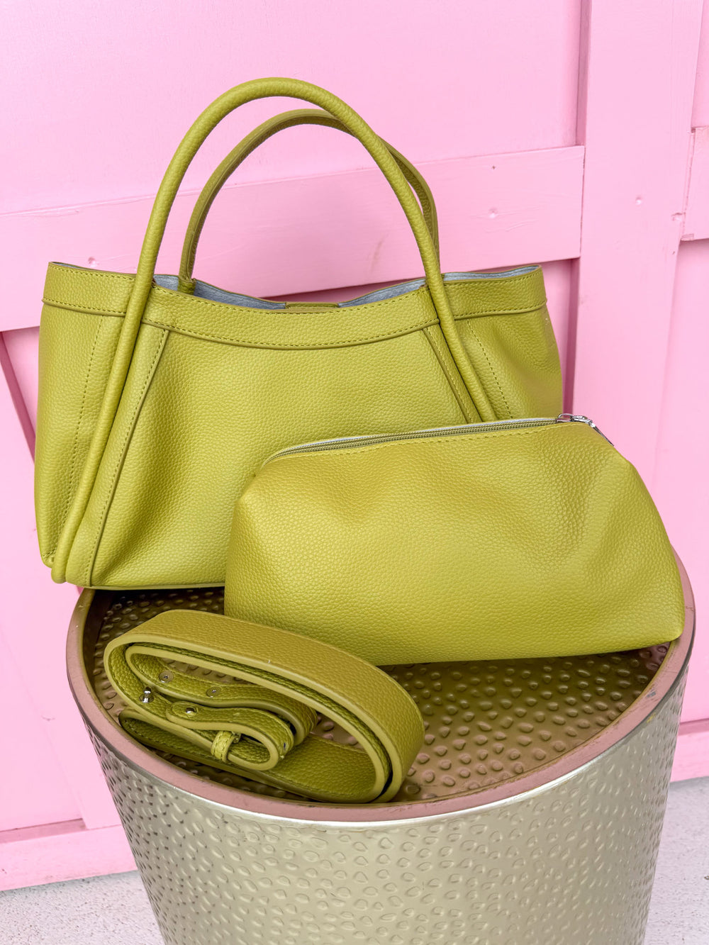Jincy's Women's Boutique Chartreuse Handbag Pebble Leather