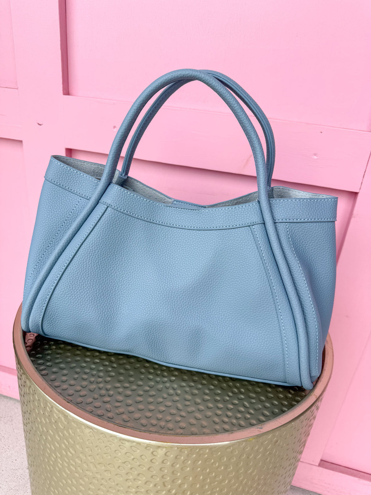 Jincy's Women's Boutique Dusty Blue Handbag Pebble Leather