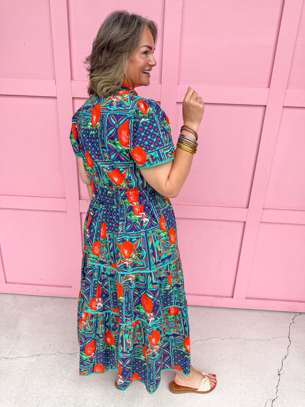 Summer In Citrus Dress - Navy/Orange
