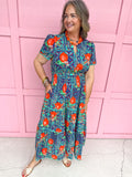 Summer In Citrus Dress - Navy/Orange