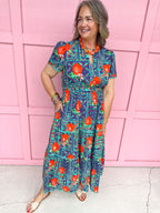 Summer In Citrus Dress - Navy/Orange