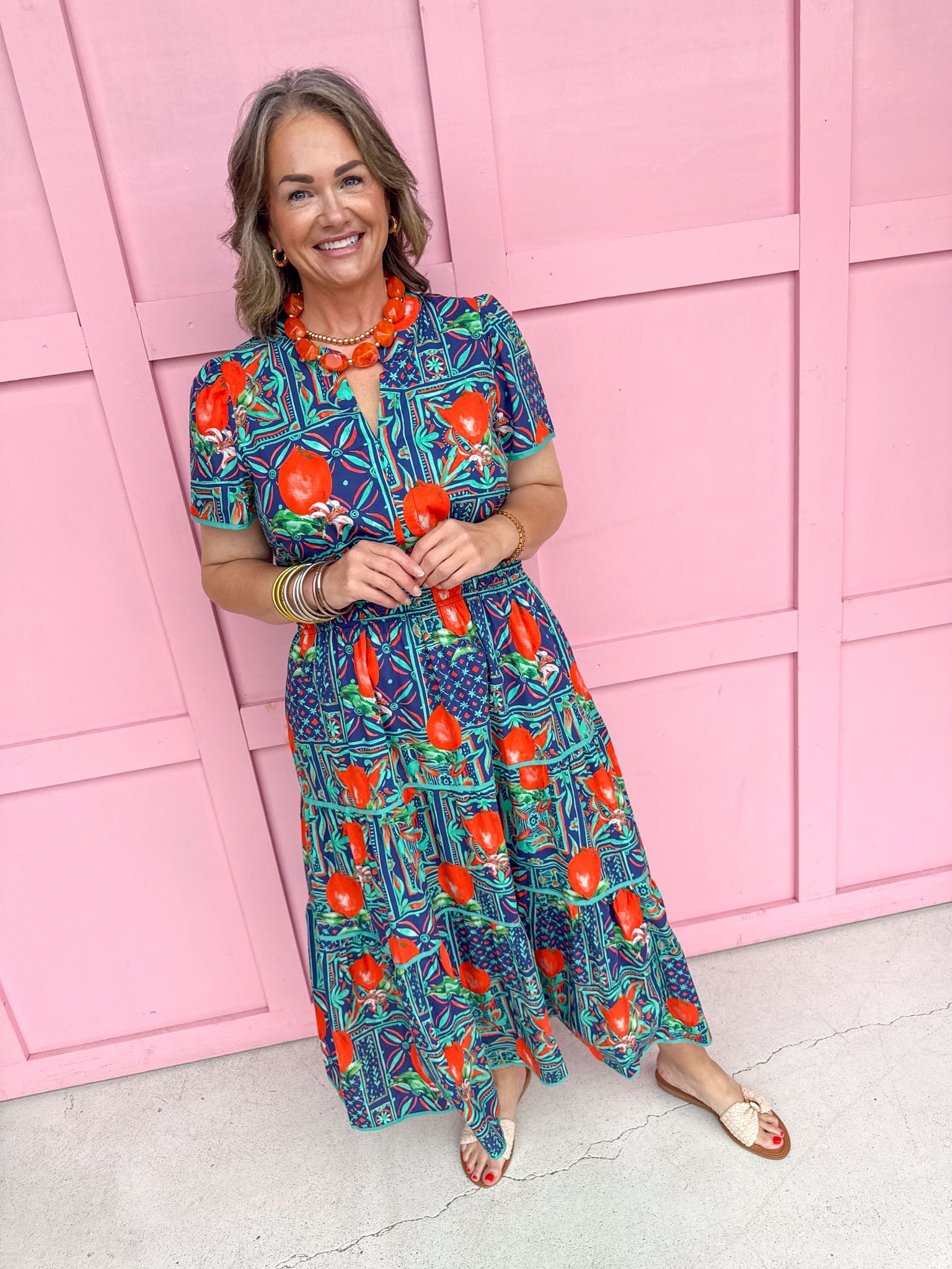 Summer In Citrus Dress - Navy/Orange