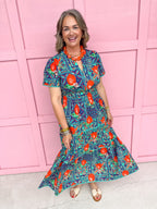Summer In Citrus Dress - Navy/Orange