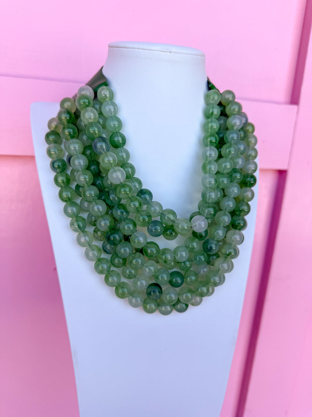 Jincy's Womens Boutique  green marble beaded multi strand necklace with magnetic closure