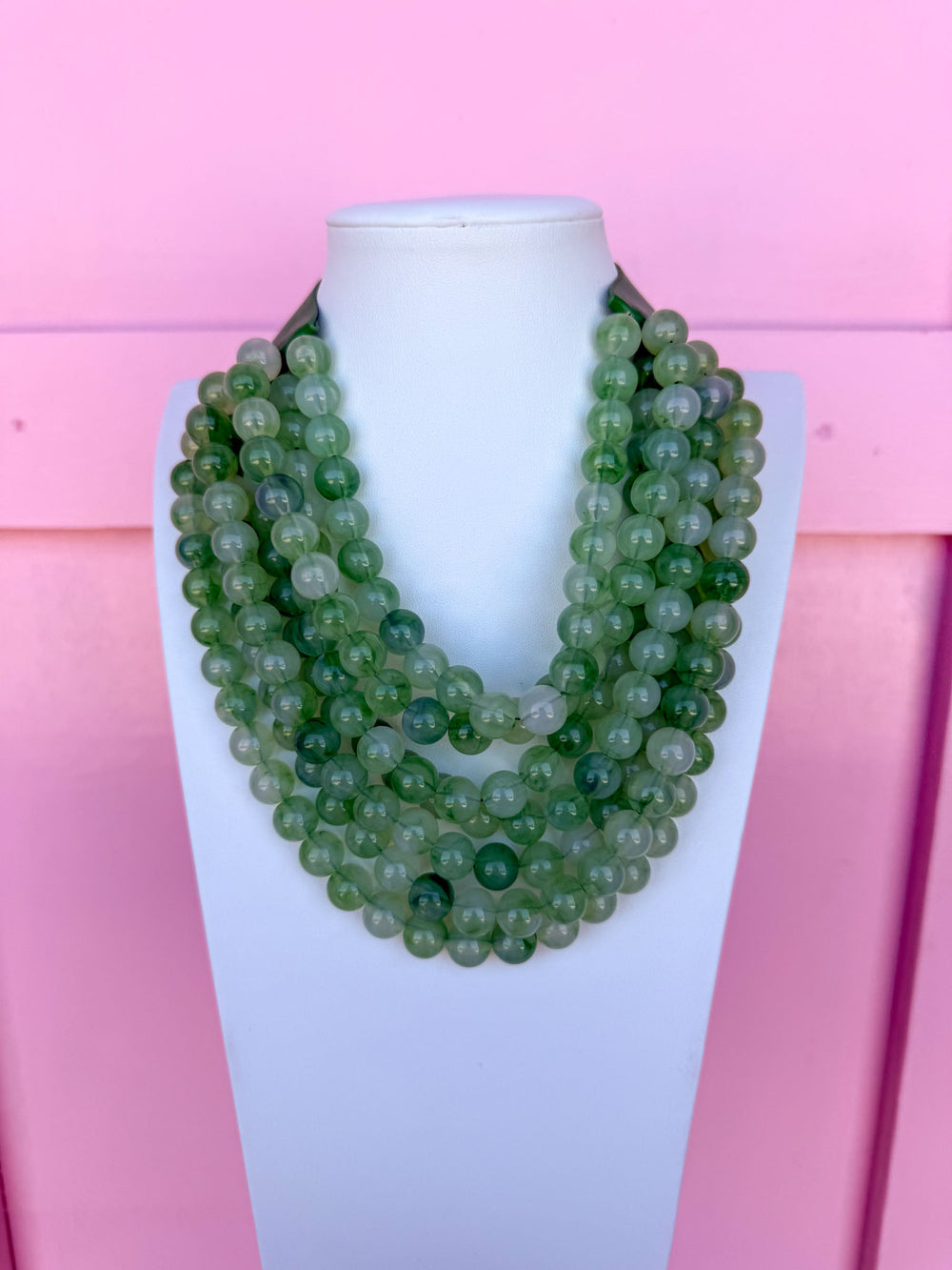 Jincy's Womens Boutique  green marble beaded multi strand necklace with magnetic closure