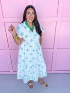 Collared Full Button Front Tiered Skirt Has Pockets Lined plus sized mary square white blue green floral womens boutique jincy's
