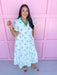 Collared Full Button Front Tiered Skirt Has Pockets Lined plus sized mary square white blue green floral womens boutique jincy's