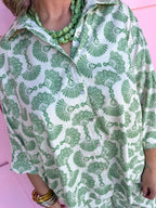 Collared Full Button Front Dolman Style Scallop Cuff Hem Sleeve green white womens boutique jincy's