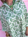 Collared Full Button Front Dolman Style Scallop Cuff Hem Sleeve green white womens boutique jincy's