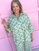 Collared Full Button Front Dolman Style Scallop Cuff Hem Sleeve green white womens boutique jincy's