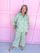 Collared Full Button Front Dolman Style Scallop Cuff Hem Sleeve green white womens boutique jincy's