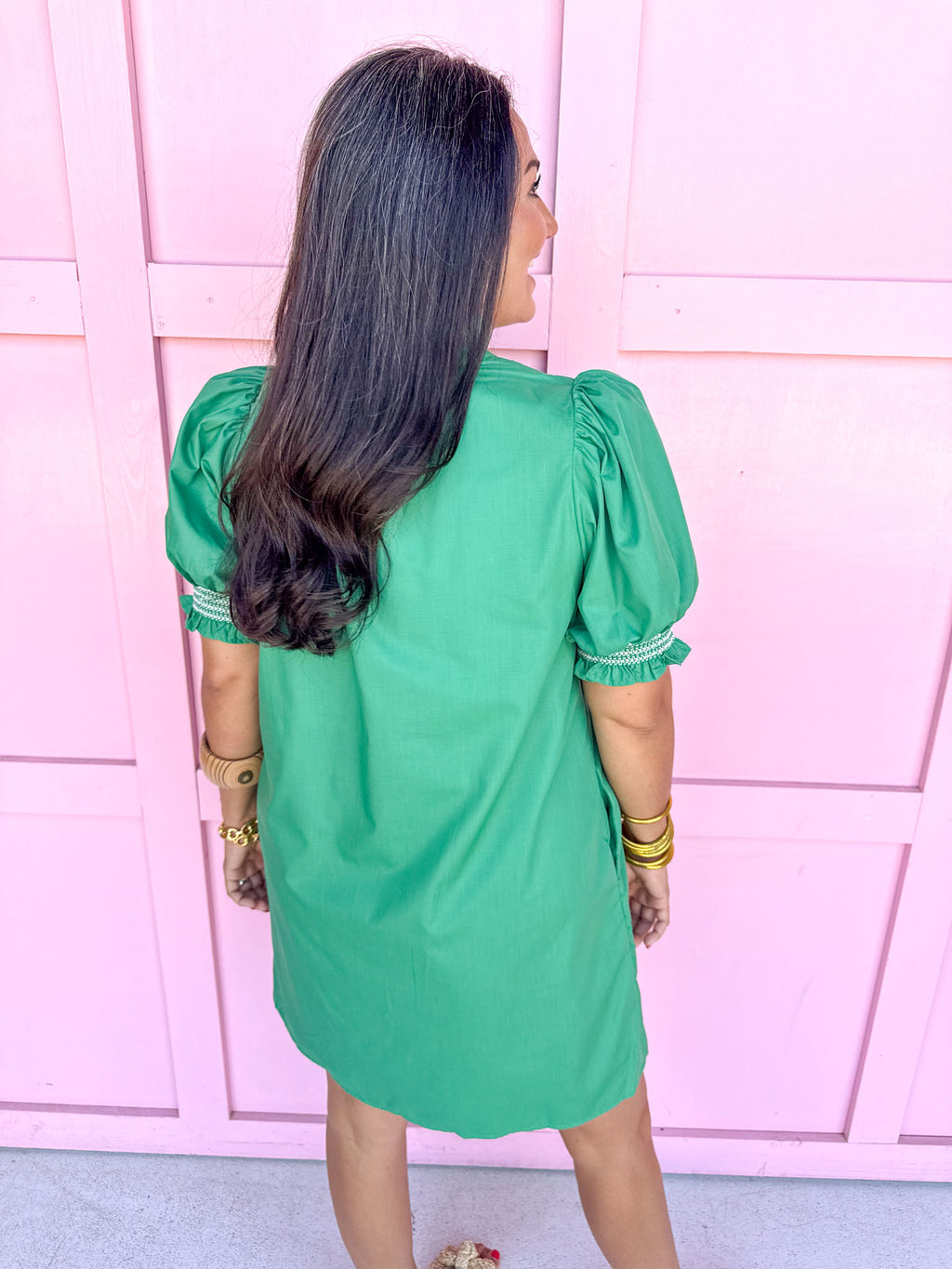 Mini Ruffle Collar Elastic Cuff Full Button Front Has Pockets dress embroidered detail short sleeve womens boutique mini length jincy's