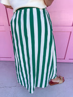 striped skirt front button elastic waist green white pockets womens boutique jincy's