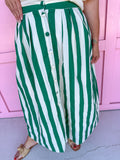 striped skirt front button elastic waist green white pockets womens boutique jincy's