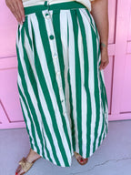 striped skirt front button elastic waist green white pockets womens boutique jincy's