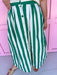 striped skirt front button elastic waist green white pockets womens boutique jincy's