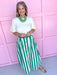 striped skirt front button elastic waist green white pockets womens boutique jincy's