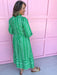 Elastic Cuffs Button Front Has Pockets Tiered Midi dress green white pink accent mary square plus size womens boutique jincy's