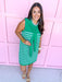 Crew Neckline Sleeveless Faux Sweater Tie mini dress green blue stripes womens boutique jincy's 