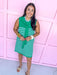 Crew Neckline Sleeveless Faux Sweater Tie mini dress green blue stripes womens boutique jincy's 